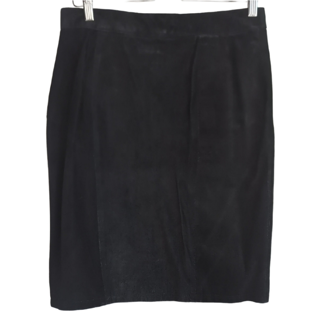 Vintage G-III Women's 13/14 Black Suede Leather High Waisted Pencil Skirt